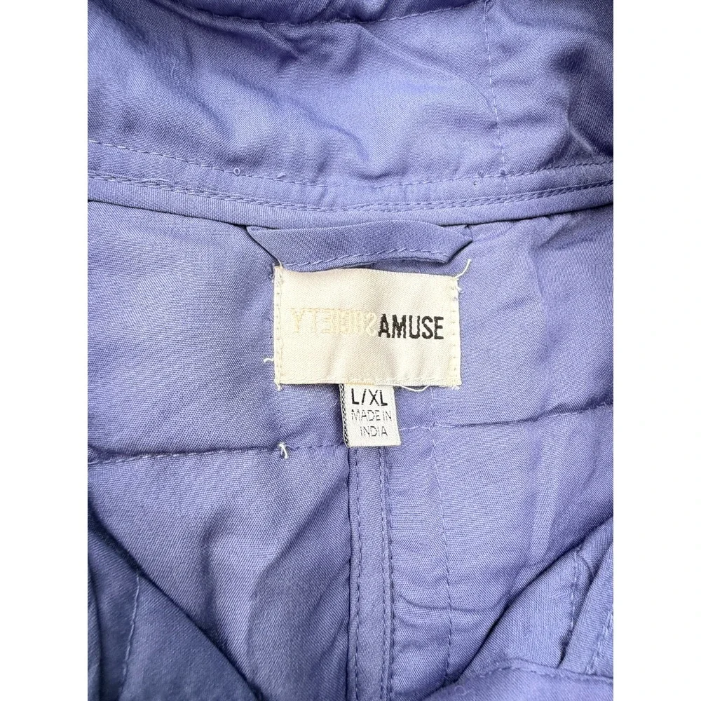 Amuse Society Quilted‎ Snap Front Jacket Periwinkle Blue Palm Tree Logo L/XL